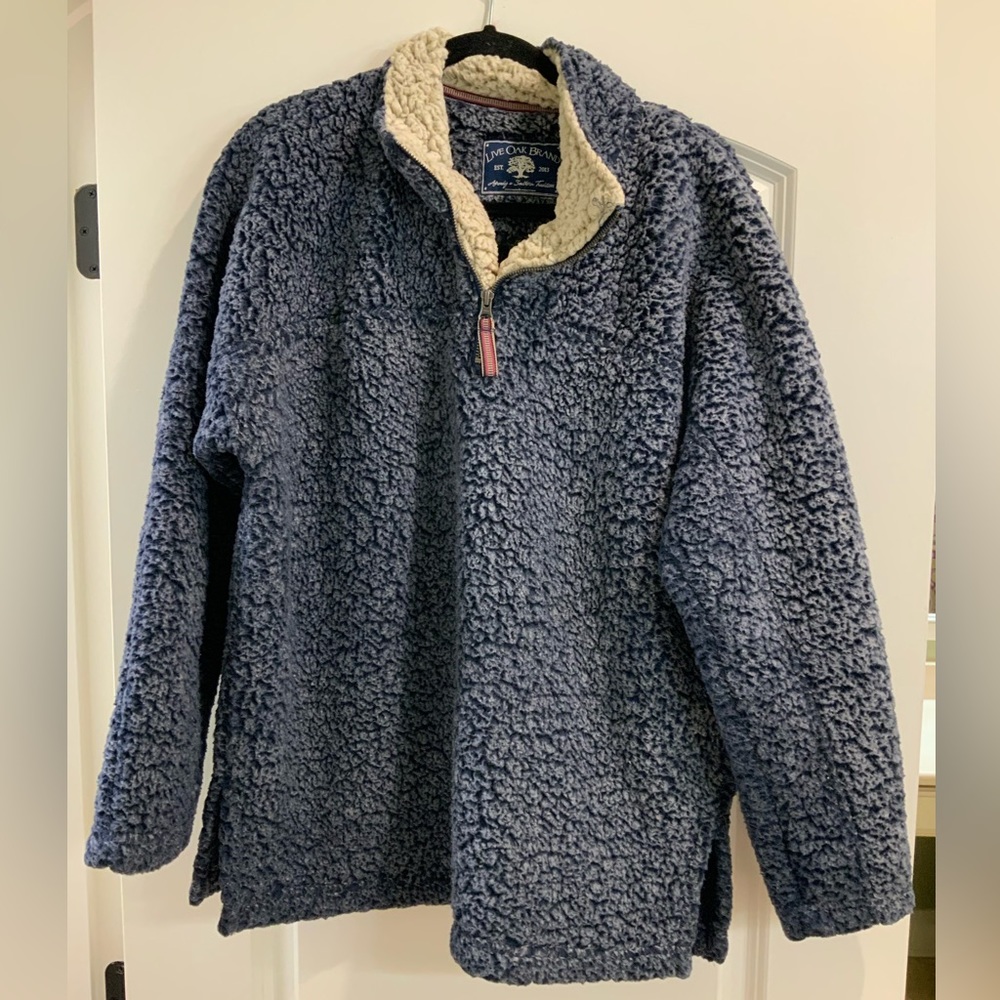 Live Oak Womens Large Navy & Cream Plush Fleece Pullover